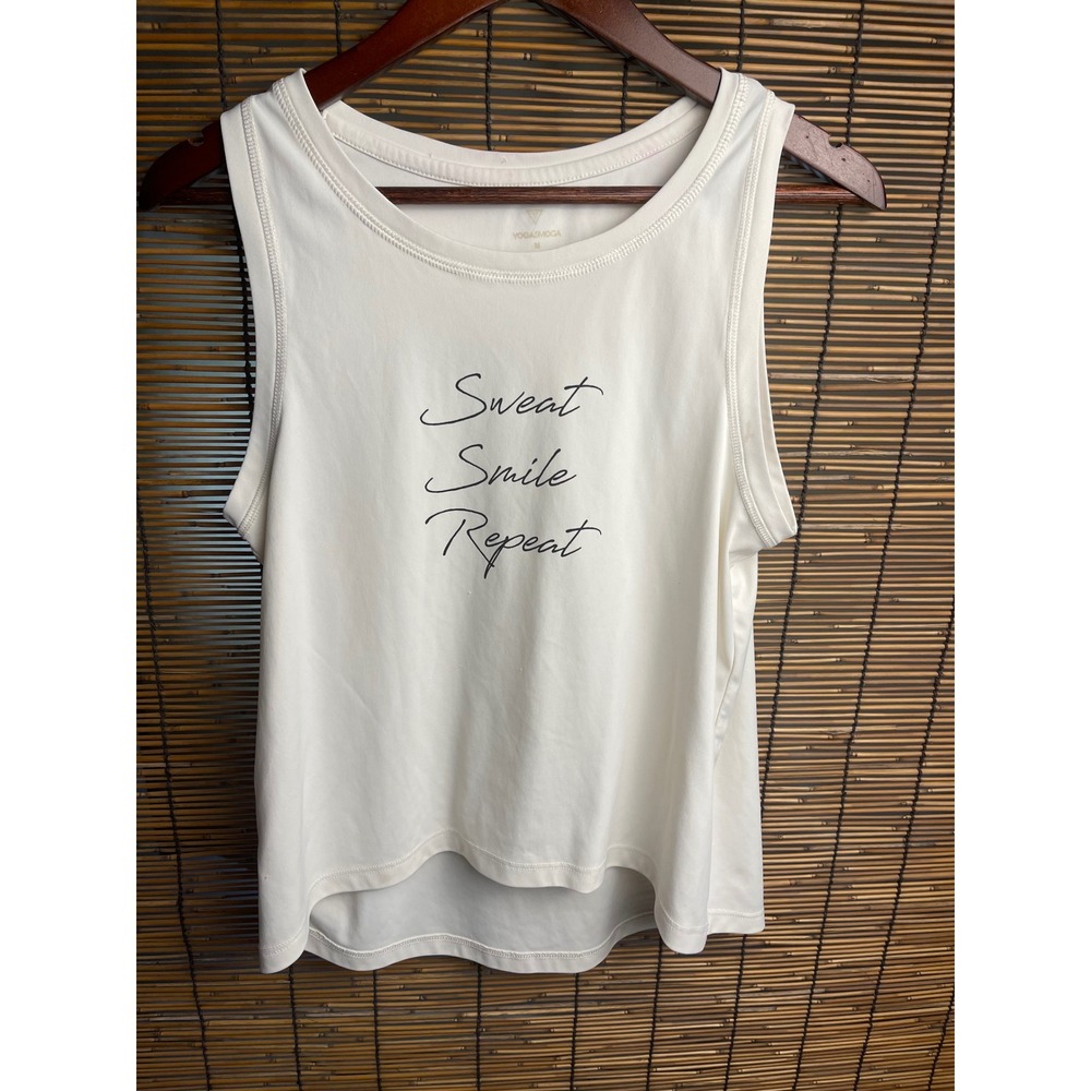 YOGASMOGA Sweat Smile Repeat White Graphic Workout Tank Top Size‎ Medium